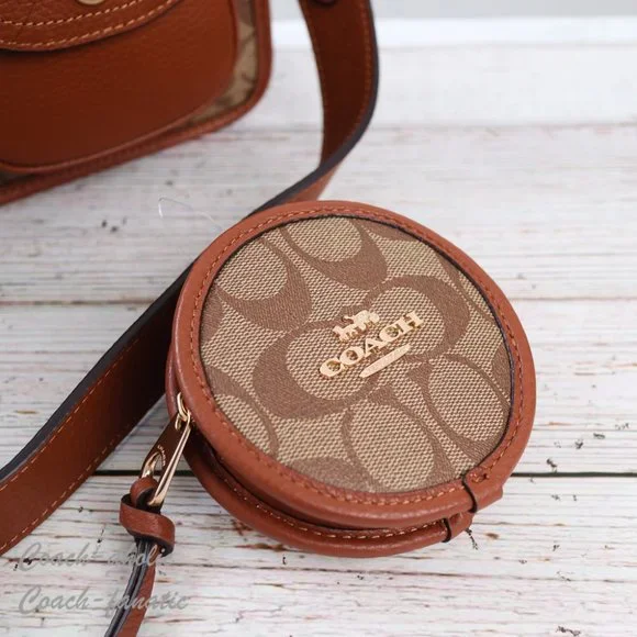 NWT Coach C5675 Pennie Crossbody With Coin Case In Signature Canvas Khaki - Picture 9 of 15